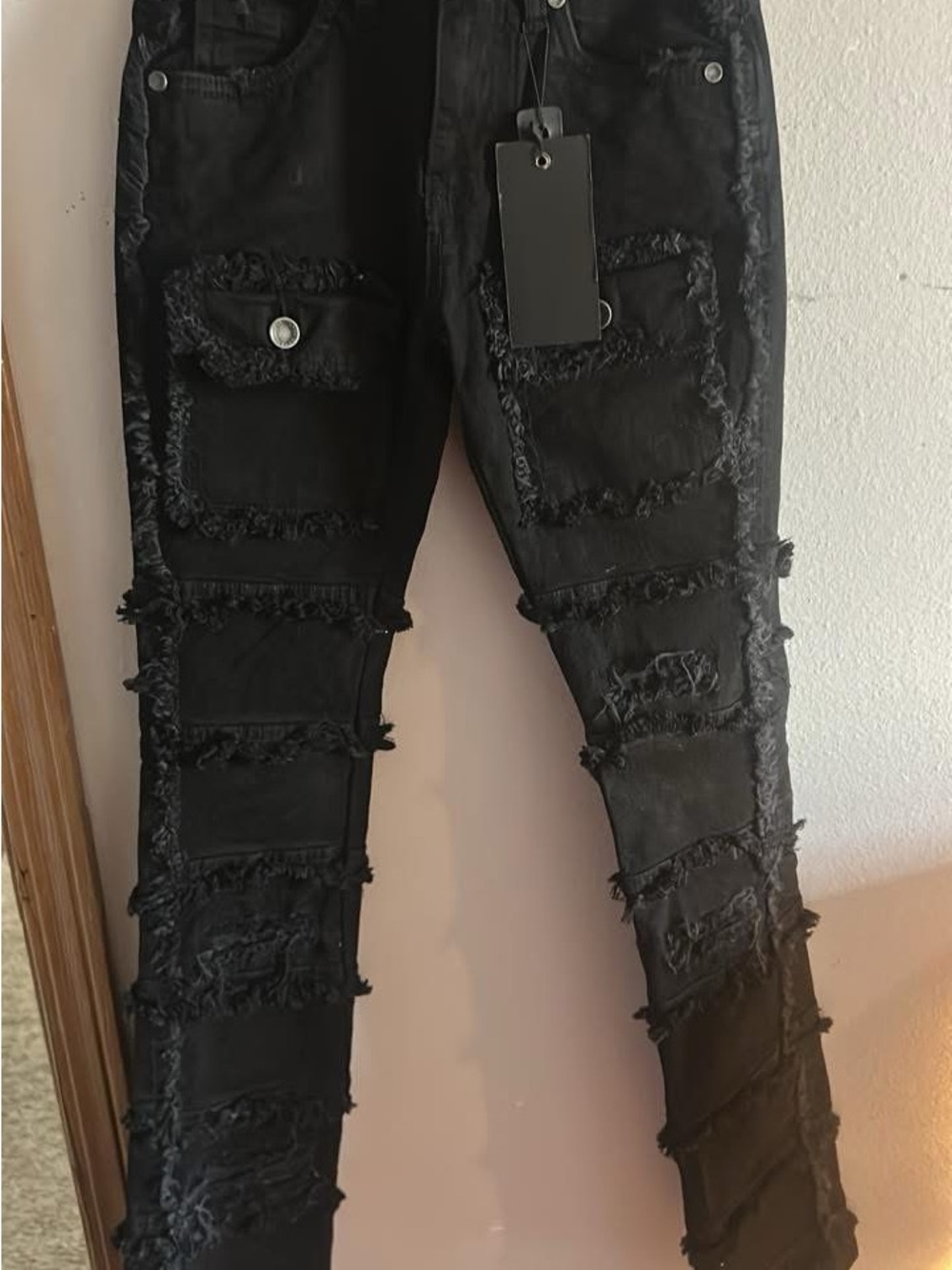 Kids Black Distressed Patch Jeans